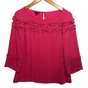 Talbots Pink Womens Sz Small Pink Ruffle Long Sleeve Top Shirt Blouse Polyester